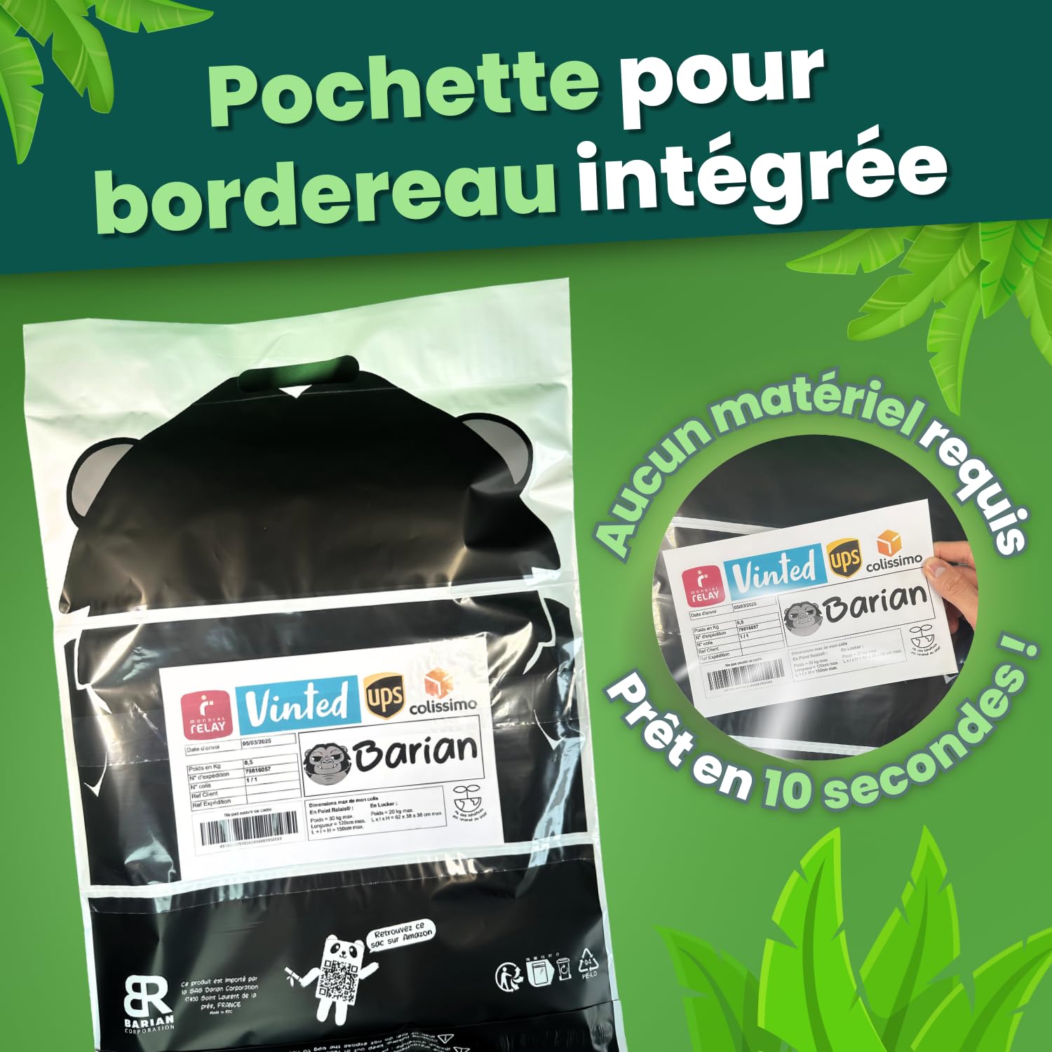 50 Emballage Colis Vinted, Enveloppes Plastiques d’expédition 45x35cm Opaque avec Poignée, Poche à Bordereaux A5, Sac Plastique Auto-Adhésif, Pochette Colis Vêtement, Chaussures, livres, Grand format
