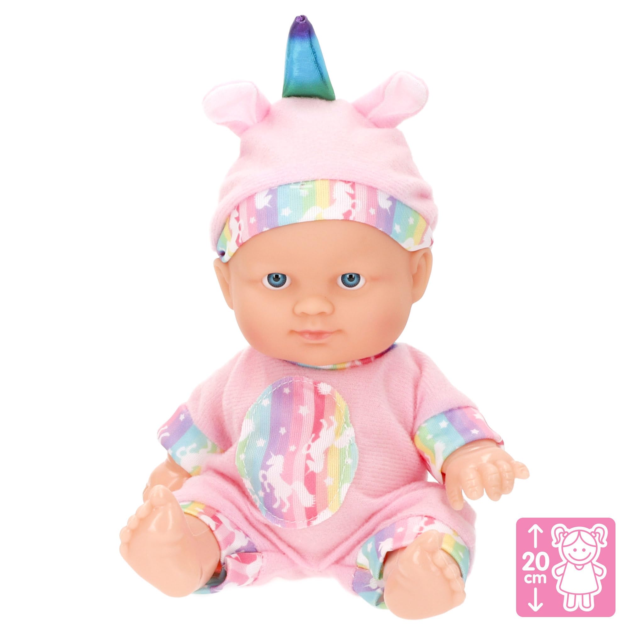 COLORBABY Set De 3 Muñecos Bebé De 20 Cm – Cuerpo Rígido Y Articulado, Con Ropa Y Gorro/Diadema, Juego Simbólico Desde 2 Años