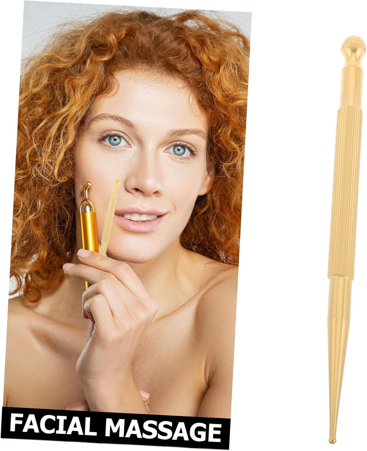 FRCOLOR Unisex Facial Reflexology Tool Brass Manual Acupressure Pen for Face Foot Massage