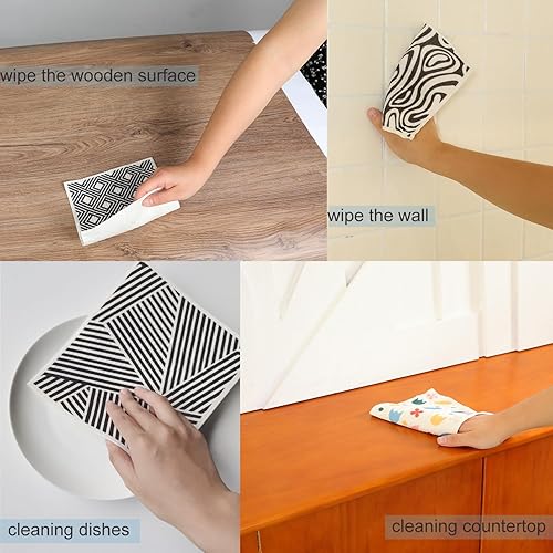 Miniatura 3 de Paños de cocina suecos, paños de esponja reutilizables para cocina, paños de limpieza para cocina, patrón de colores, paquete de 5