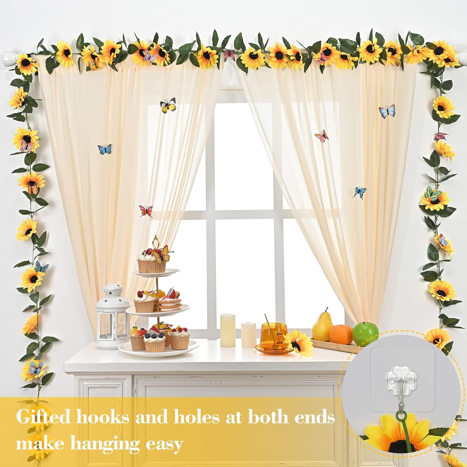 8 Pack Artificial Sunflower Garland Decor, Sunflower Vines Hanging Flowers Garland with Green Leaves, Fake Yellow Floral Vines Room Wedding Party Decoration