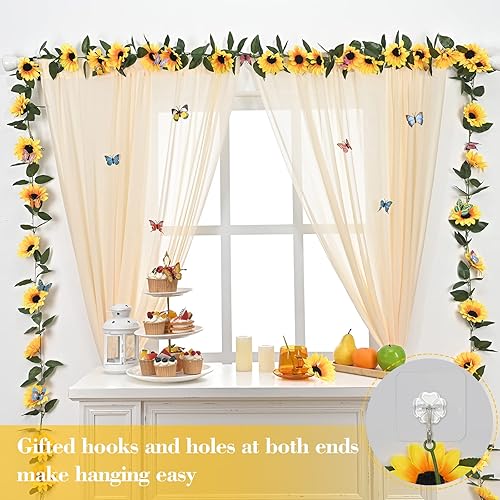 Miniatura 3 de BLEUM CADE Paquete de 2 guirnaldas artificiales de girasol, enredaderas de girasol, guirnalda de flores colgantes con hojas verdes, enredaderas