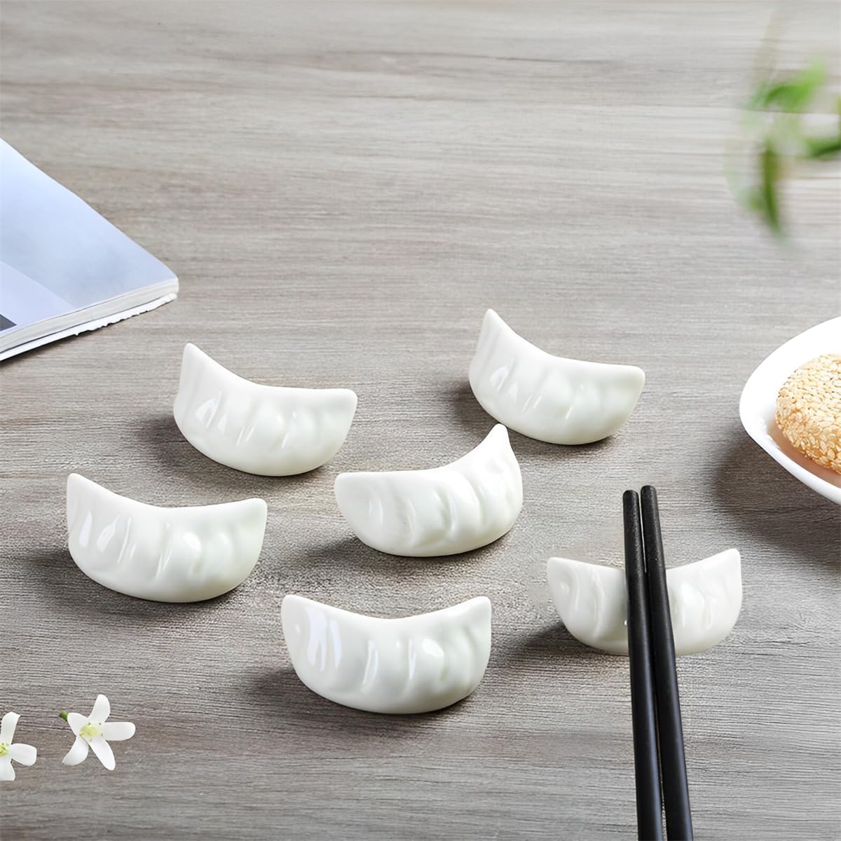 Ceramic Chopsticks Rest Rack Set of 6pcs,Chinese Style Dinner Spoon Stand Knife Fork Holder Porcelain Chopsticks Stand (Dumpling appearance) Table Decoration (6)