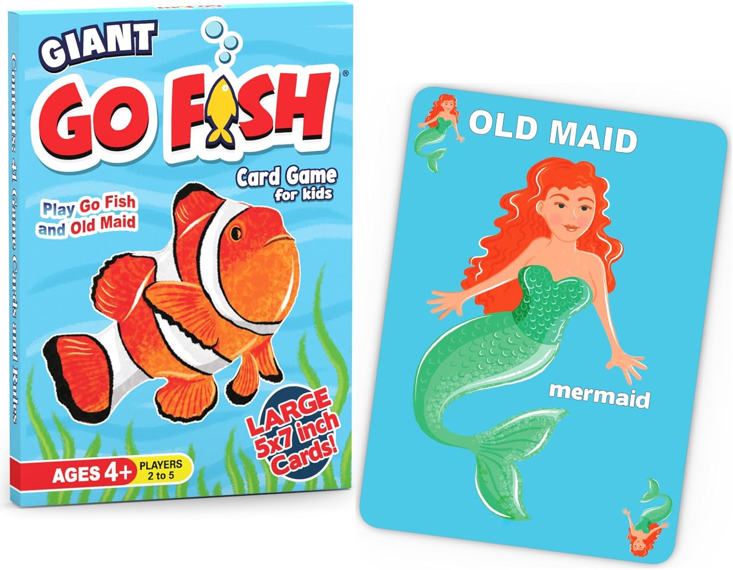 Arizona GameCo Giant Go Fish Card Game for Kids and Families – Play Go Fish and Old Maid – Large 5x7in Cards – Adorable Animal Art – a Fun Gift idea for Boy/Girl – a Family Game for Ages 4+