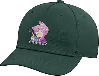 Femboy Anime Neko Femboy Anime Cute Femboy Adjustable Printed Baseball Hat, Dark Green