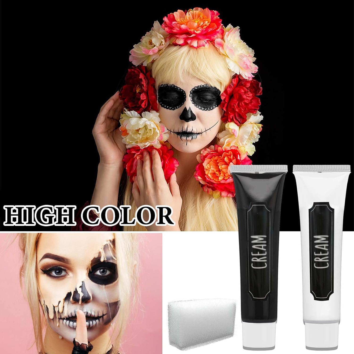 White Black Face Body Paint,Clown Face Body Paint SFX Makeup Palette with Brushes,Oil Based Cream Paint Palette Halloween Makeup Kit for Adults Cosplay Clown Skeleton Joker Ghost Zombie