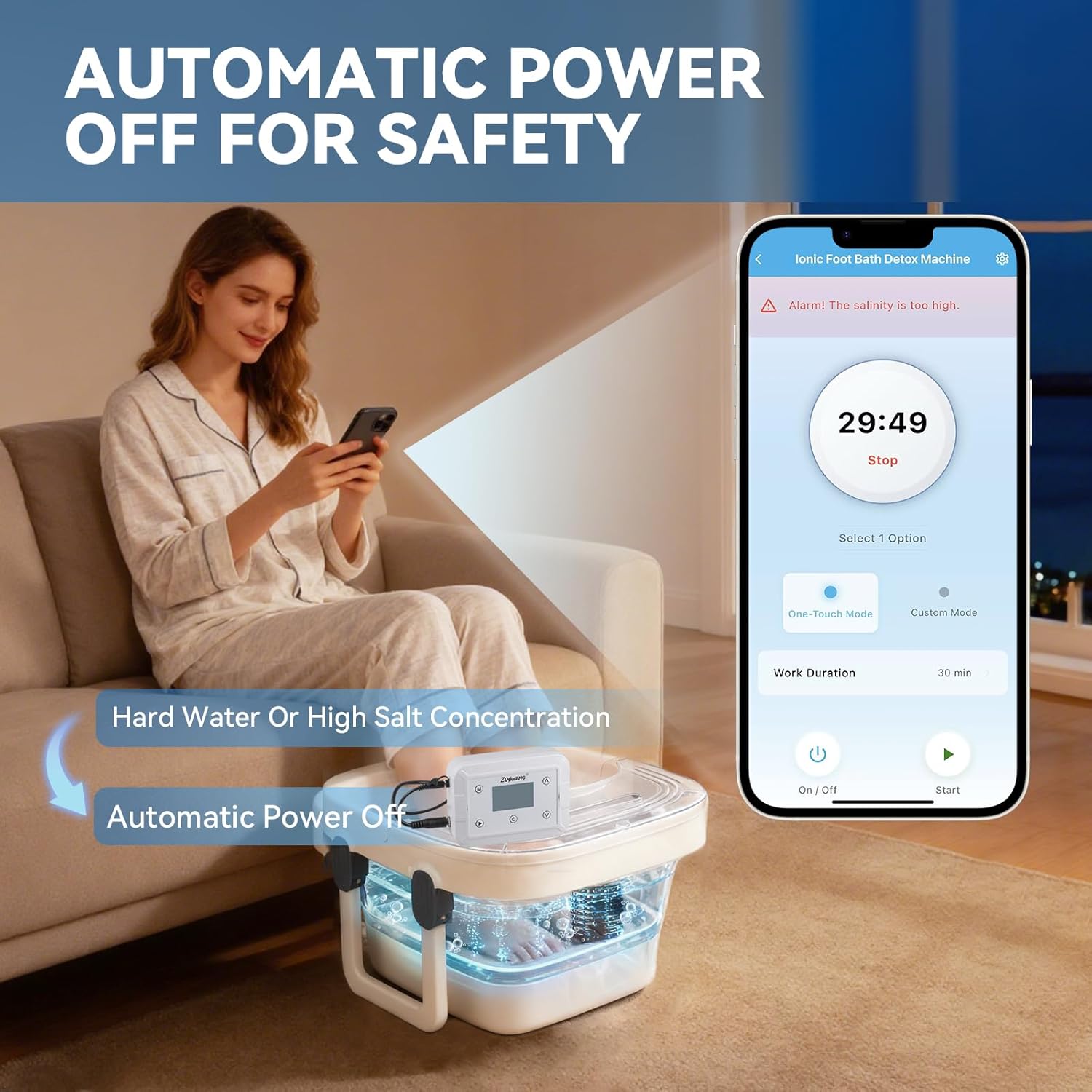 Bluetooth Ionic Foot Bath Detox Machine for Home Spa Use, with App Control, Foldable Soaking Tub, 2 Ion Arrays, 100 Basin Liners, Timer for Natural Body Detoxification