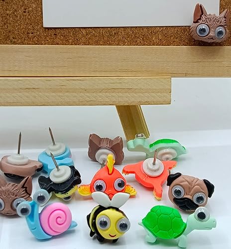 Miniatura 6 de Pines de empuje, 30 Uds Creativo Pulgar Tachuelas Dibujo de Pines Mixtos Lindo Caracol Caracol Caracol Carpa Abeja Cachorro Fox Pushpins para