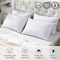 Vista 3 de APSMILE Juego de 2 almohadas de plumas de firmeza media, tamaño Queen, almohada de plumas de lujo para dormir, funda de algodón 100% orgánico