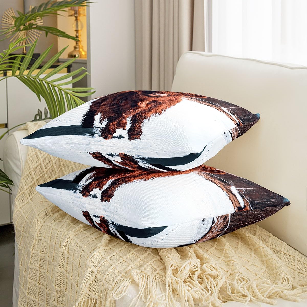 Federe Cuscino 40x40 Con Mucche Highlands - Set Da 2, Morbide E Reversibili, Arredo Camera Da Letto O Divano - 2