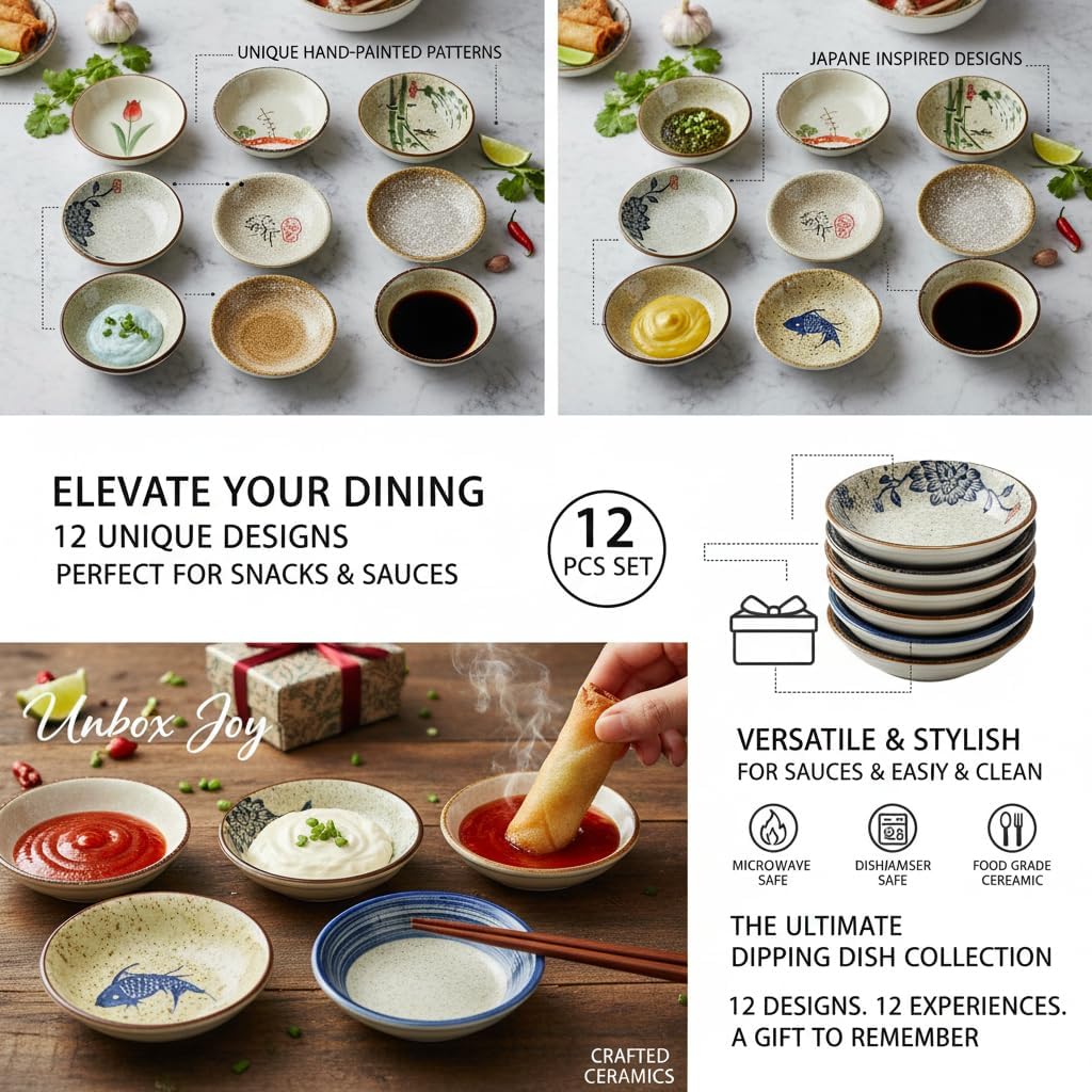 DAYUMKOU 12 Pcs Japanese Sauce Dishes, 2 Oz Round Side Dish