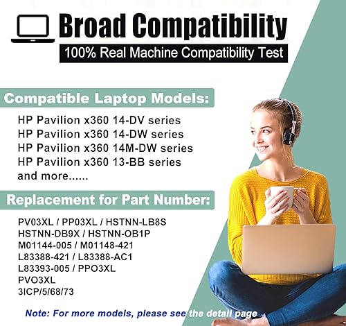 Miniatura 6 de PV03XL PP03XL - Batería para HP Pavilion x360 14M-DW 14-DV 14-DW 13-BB 14-DK 15-EH Series 45.9 ft-dw0xxx dw0023dx dw1023dx dw1013dx dw1033dx X