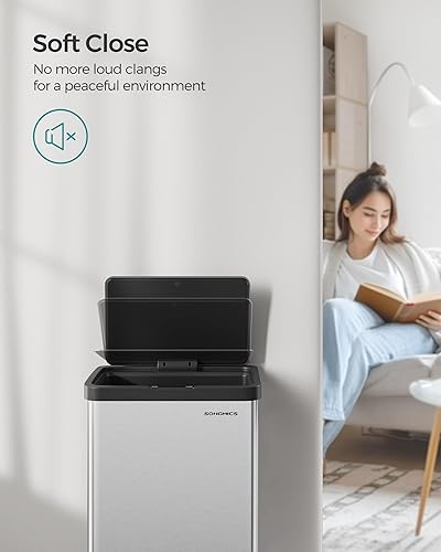 Miniatura 5 de SONGMICS Bote de basura automático con sensor de movimiento, 18 galones (68 litros) con tapa que se mantiene abierta, cierre suave, acero