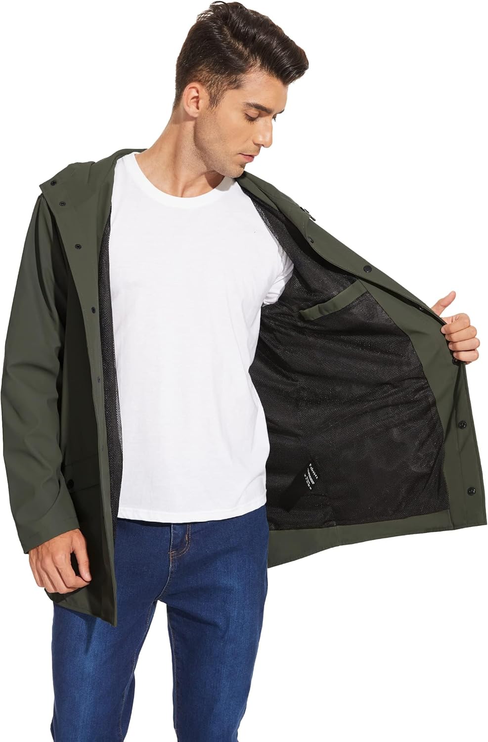 Fahsyee Rain Jacket Men Waterproof - Mens Raincoat Lightweight Coat With Hood Long Breathable Windbreaker Trench - Image 2