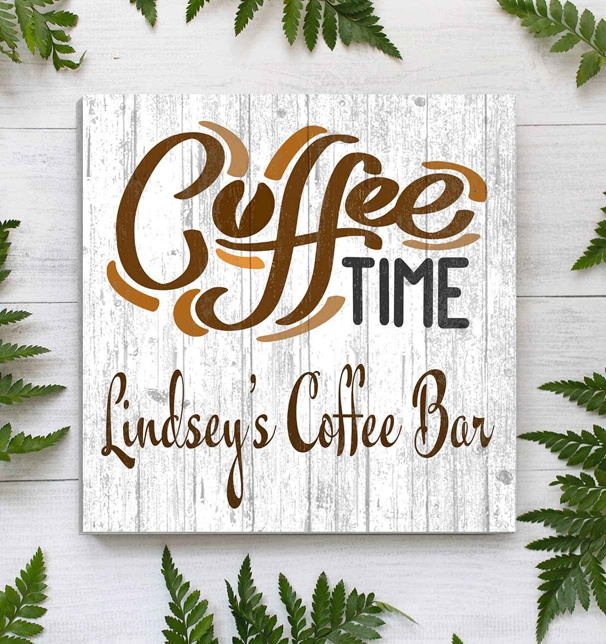 Custom Coffee Bar Sign for Kitchen or Coffee Bar PERSONALIZED Name Wood Wall Decor for Kitchen, Coffee Bar, Home, Office - Solid Wood - 10.5in x 10.5in (Coffee Time)