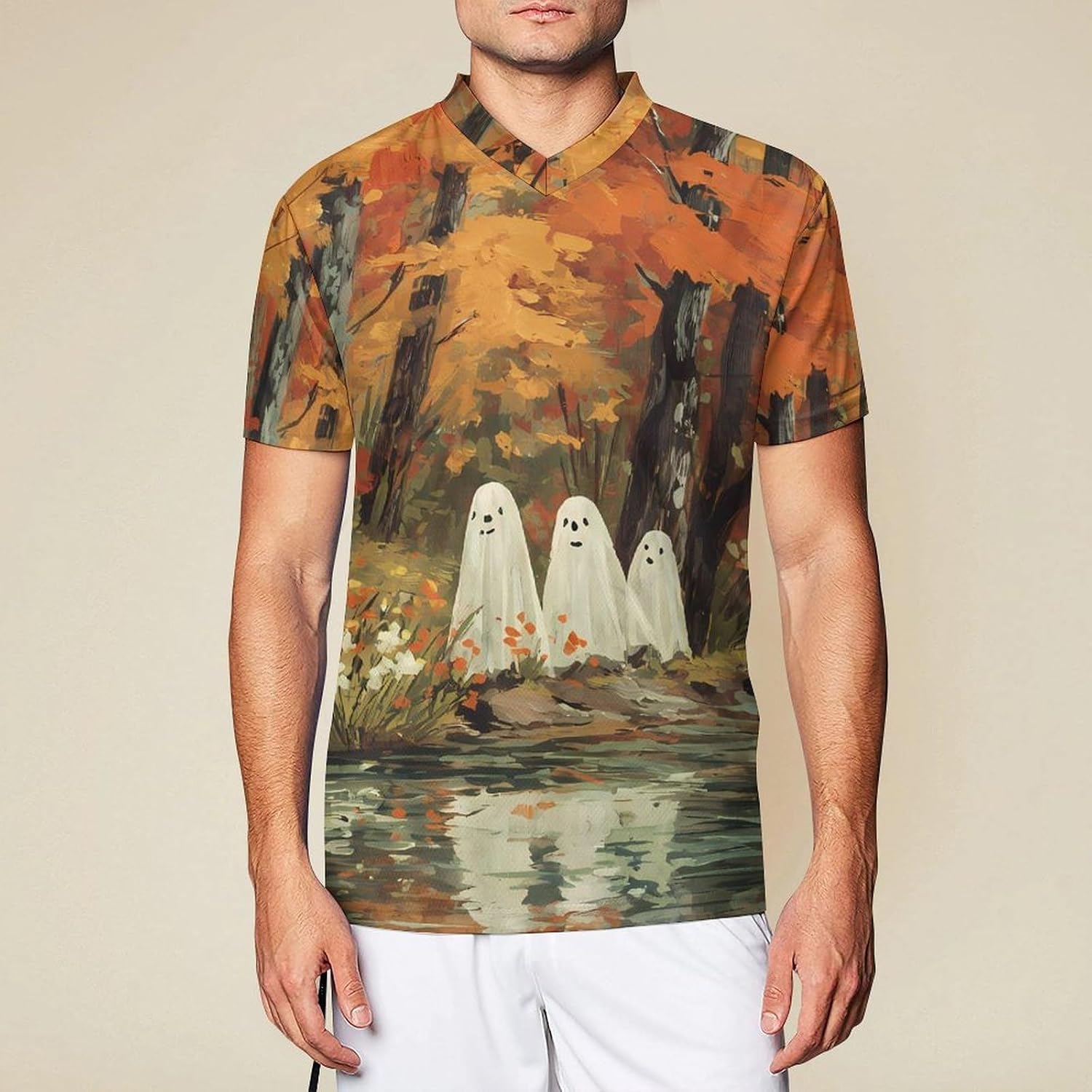 Vintage Halloween Ghosts Autumn Personalized Soccer Jersey Mens T-Shirts Sports Tops