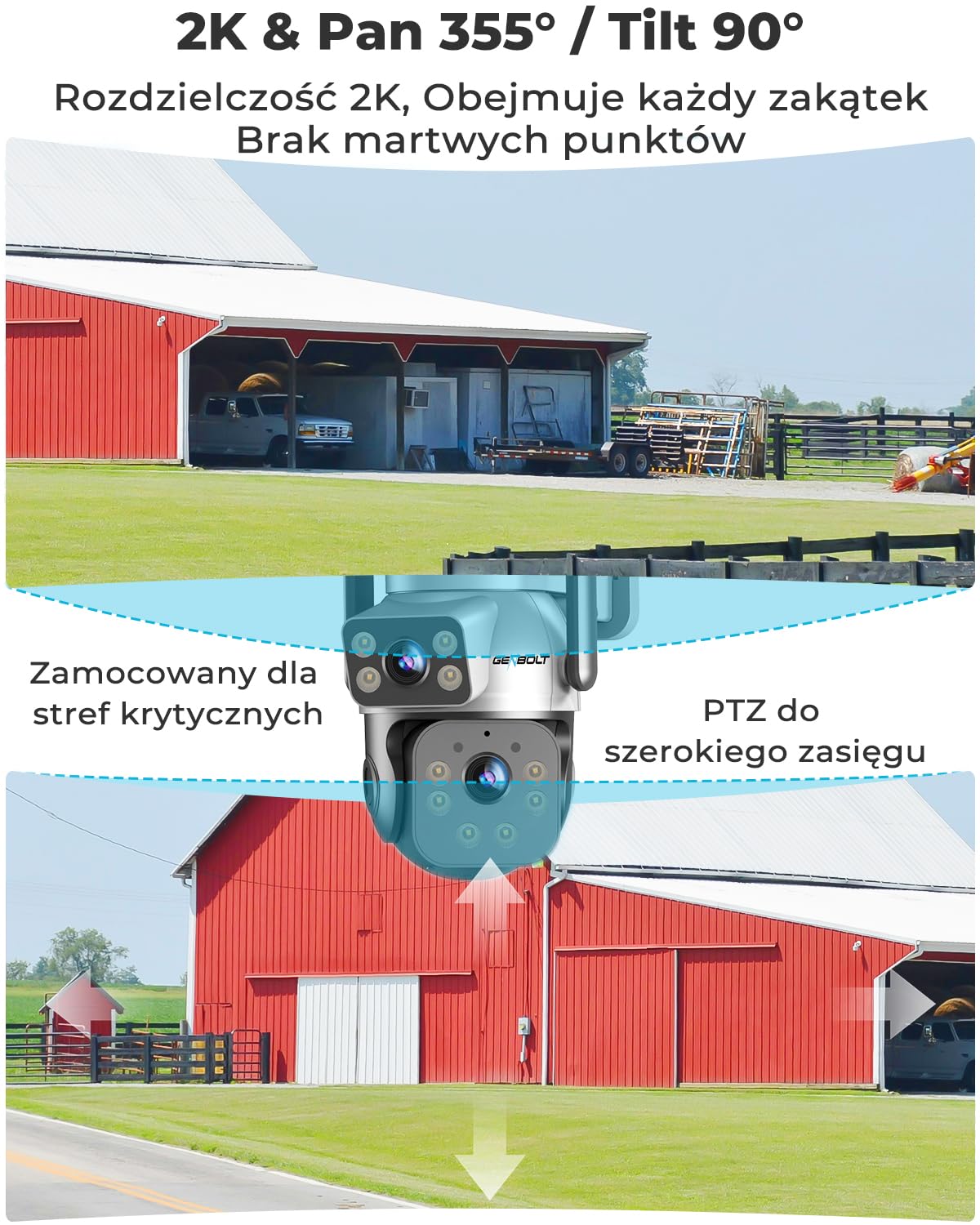 GENBOLT 3G/4G LTE Cellular Zewnętrzna Kamera do Monitoringu, AOV Kamera Słoneczna bez WiFi, 8W 14400mAh Zewnętrzna bateria, System Kamera IP PTZ Solar Secruity Camera 4G z Kartą SIM