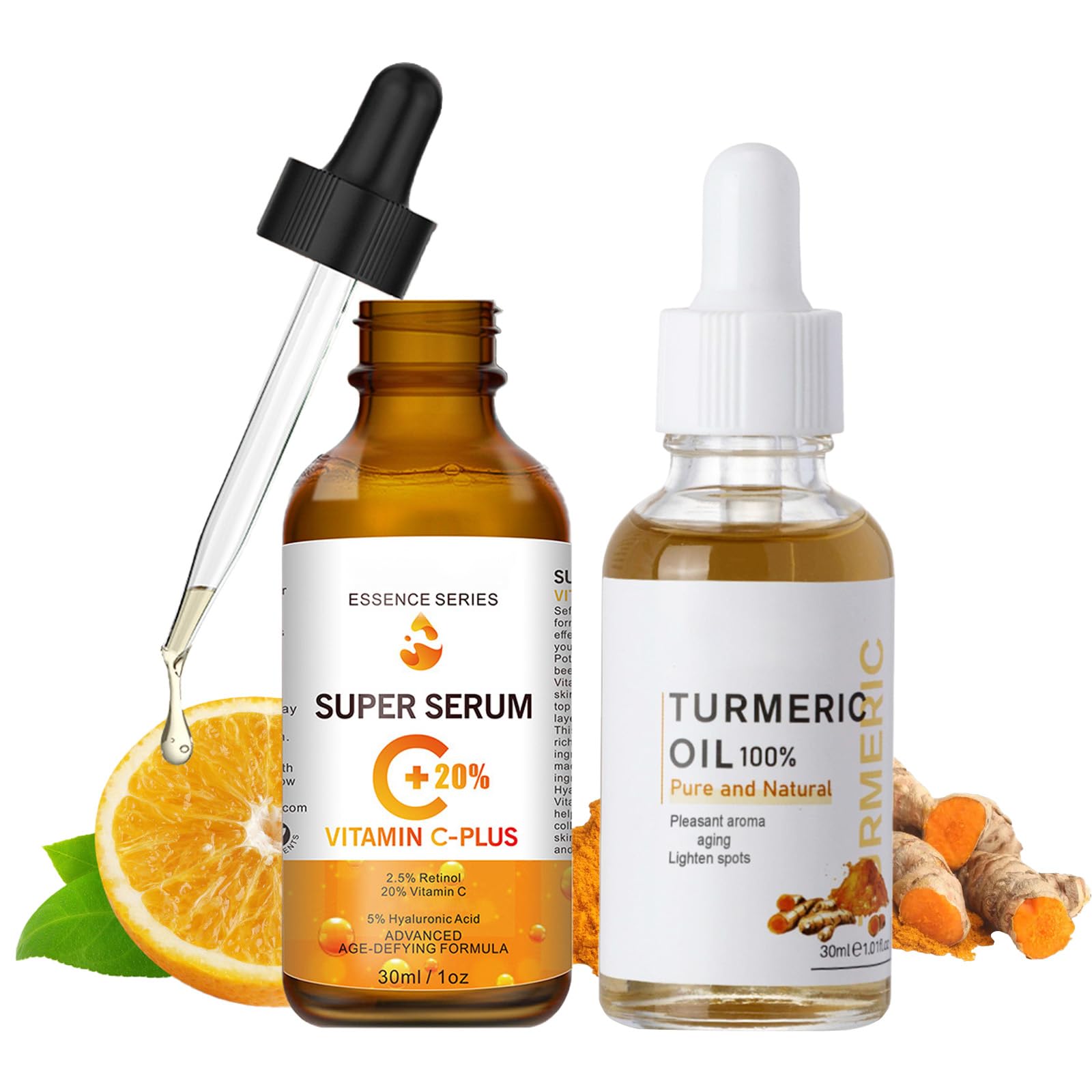 Vitamin C & Turmeric Face Serum For Aging & Wrinkles, Oil With 20% Vitamin C, Improves Dark Spots & Fine Lines
