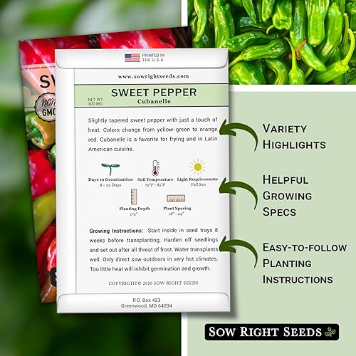 Miniatura 2 de Sow Right Seeds - Semilla de pimiento Cubanelle para plantar - Paquete de reliquia sin OMG con instrucciones para plantar un huerto en el hogar al