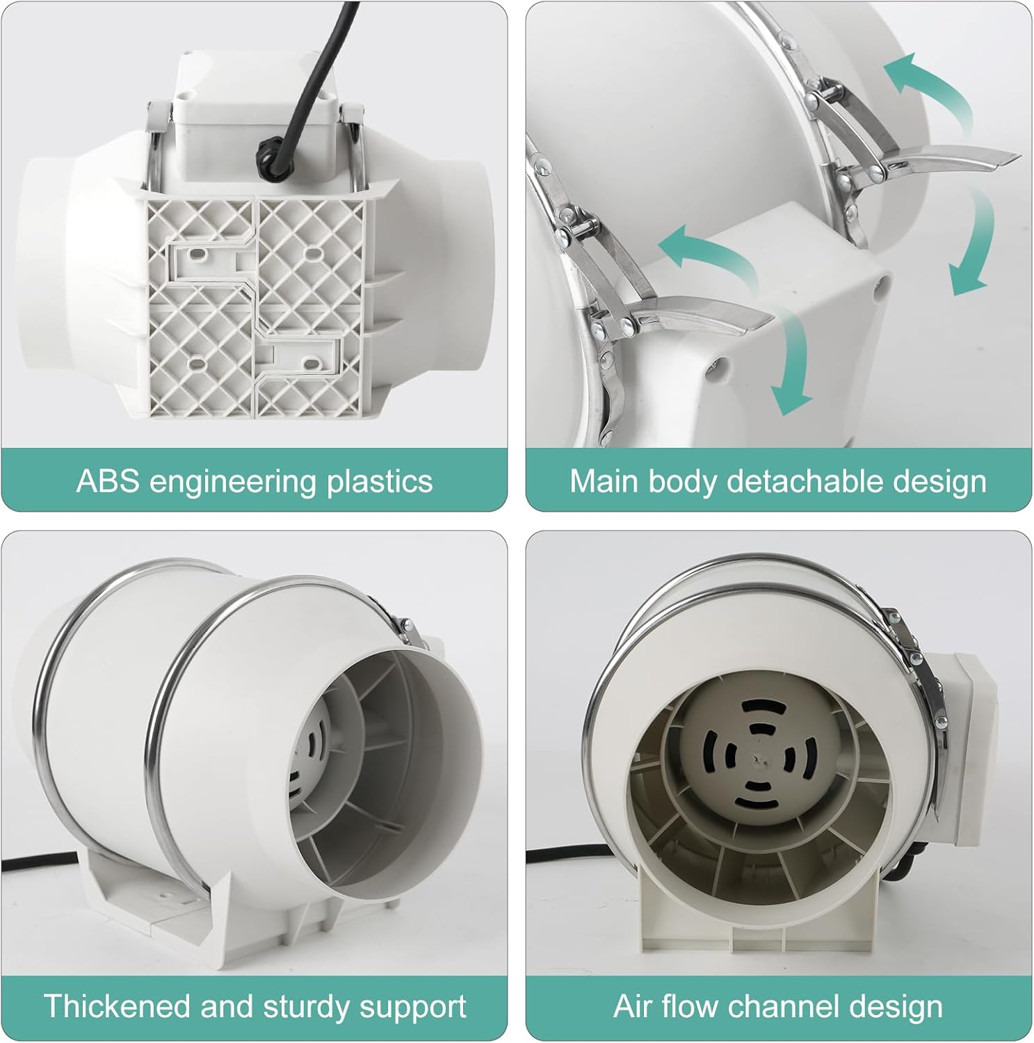 Duct Fan with Plug, 5 inch 183 CFM Inline Fan Mixed Flow Ventilation System Booster Exhaust Air for Bathroom, Toilets, Kitchen, Office, Grow Tent