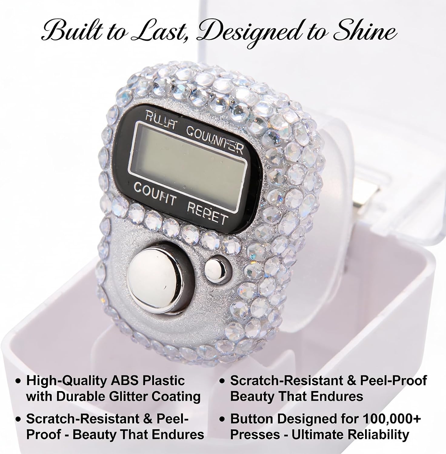 INSYOHO 6PCS Electronic Finger Counter with Glitter - 5 Digit Resettable Hand Tally, LCD Digital Clicker for Tasbeeh, Sports, Inventory Counting