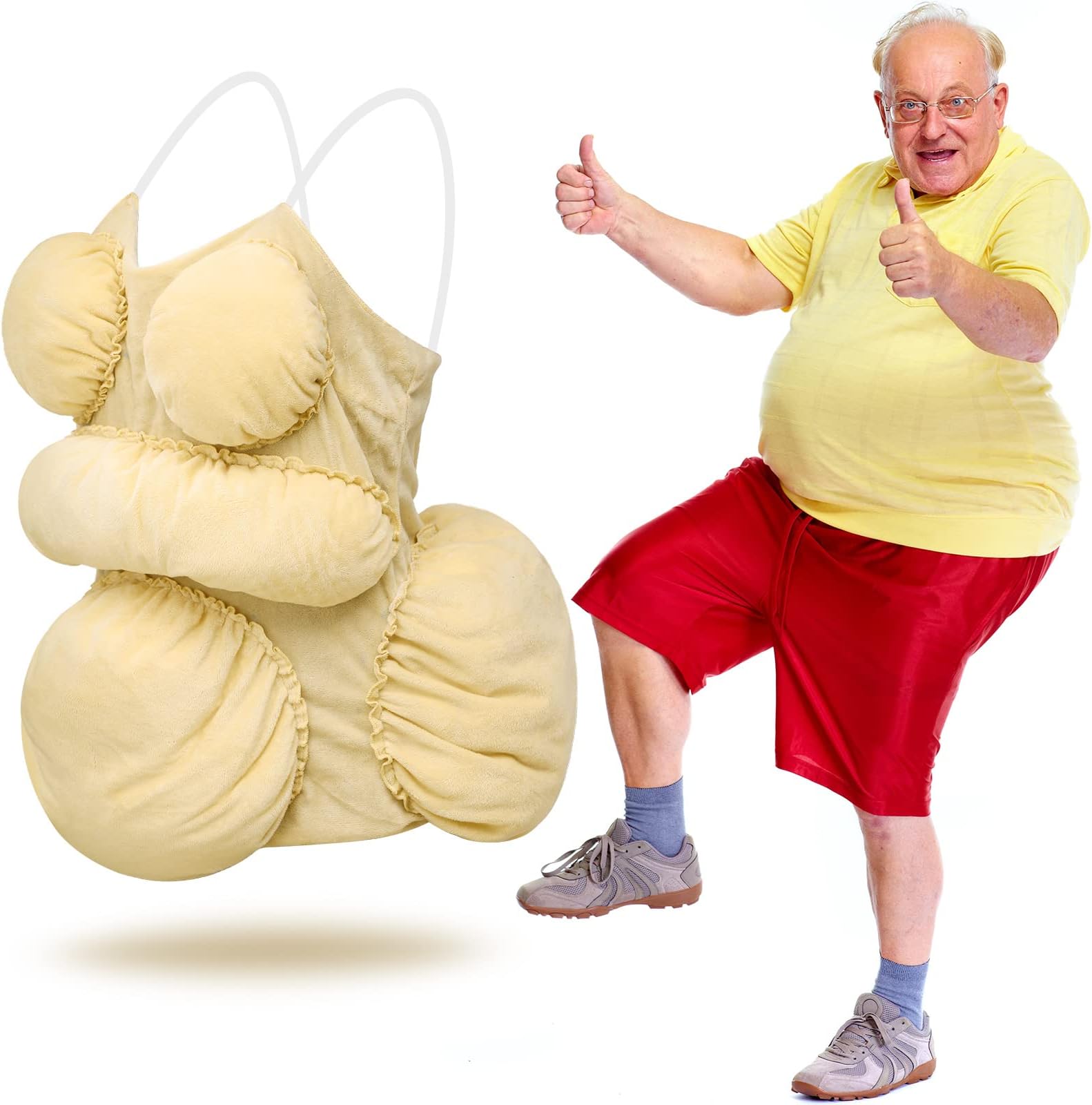 Hotop Elderly Woman Costume with Fat Suit for Adults Women Men Fat Belly Costume for Halloween Parties