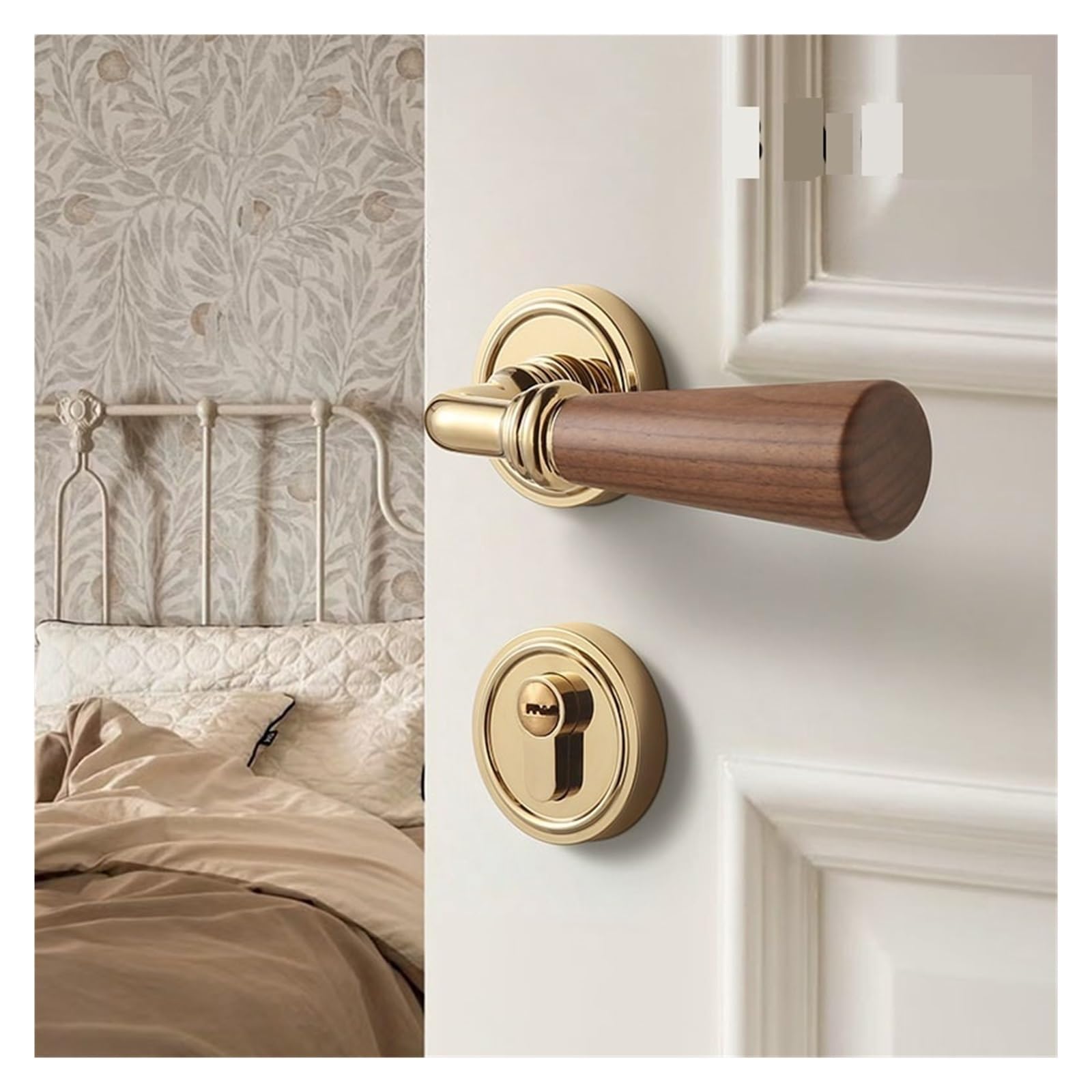 Serrure de porte en noyer noir d'Amérique du Nord et or pour chambre élégante