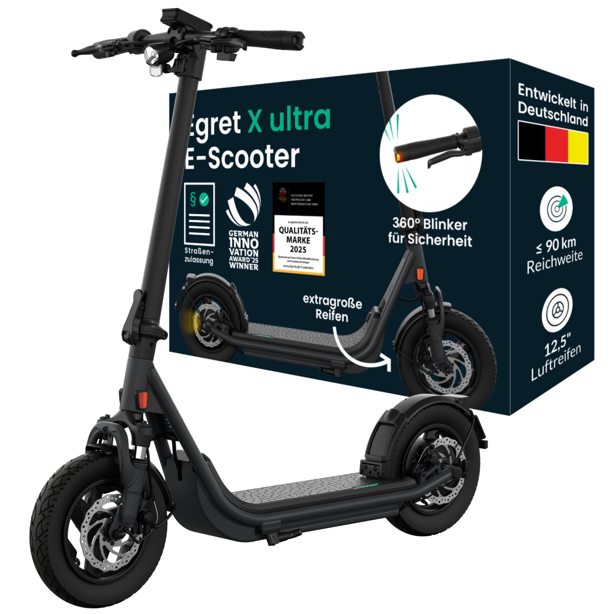 Egret E-Scooter X Ultra – mit Straßenzulassung, 90 km Reichweite, 12,5' Luftreifen