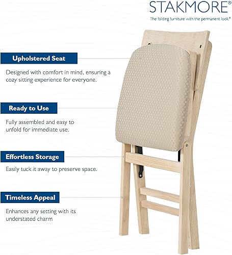 Miniatura 7 de MECO Stakmore Aztec - Juego de 2 sillas plegables de madera maciza con respaldo curvado y asiento tapizado acolchado de tela, sin terminar
