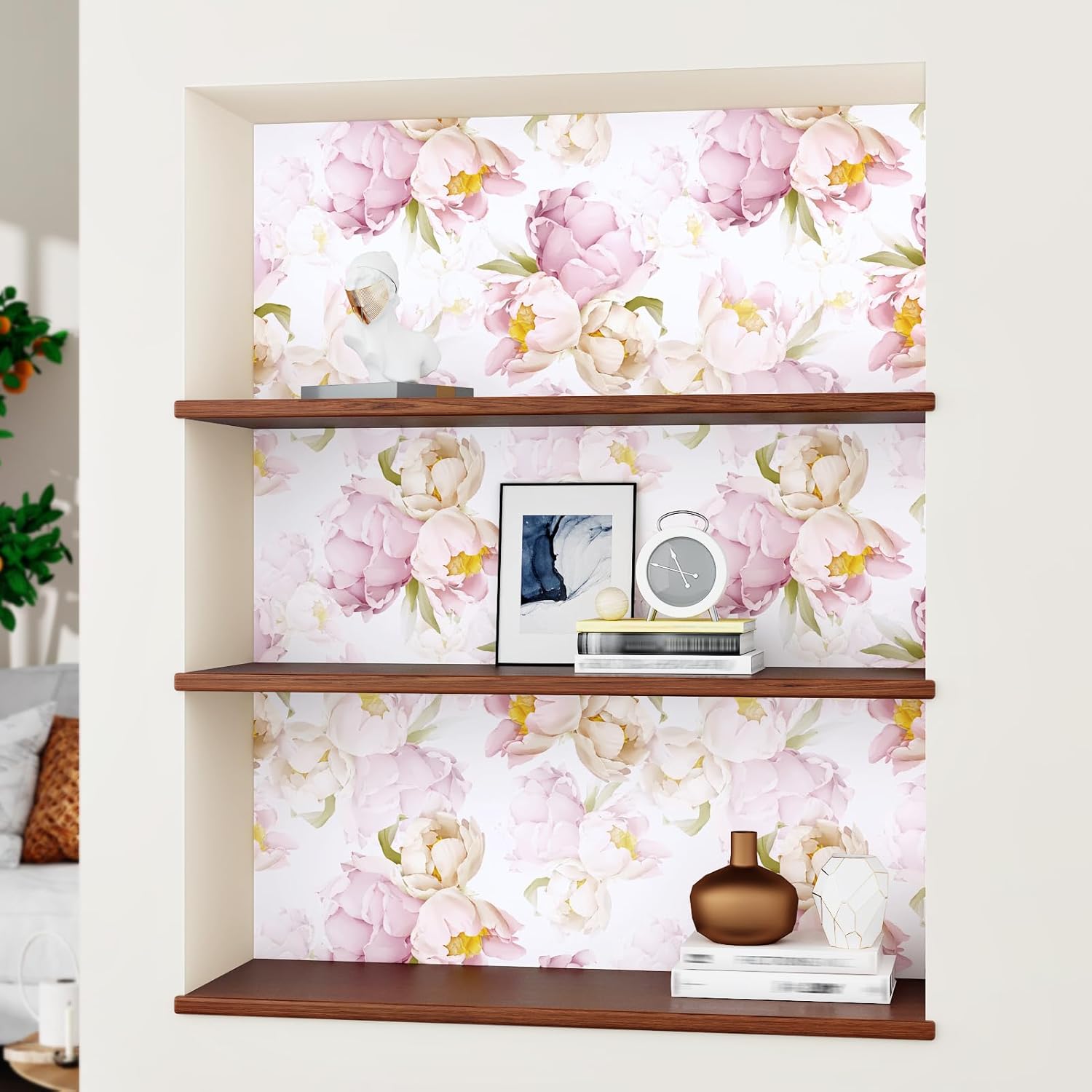 Pink Floral Peel and Stick Wallpaper Floral Contact Paper for Cabinets and Drawers Lavender Stick on Wallpaper for Bathroom Bedroom Removable Self Adhesive Pink Flower Wall Paper 17.5"x102"