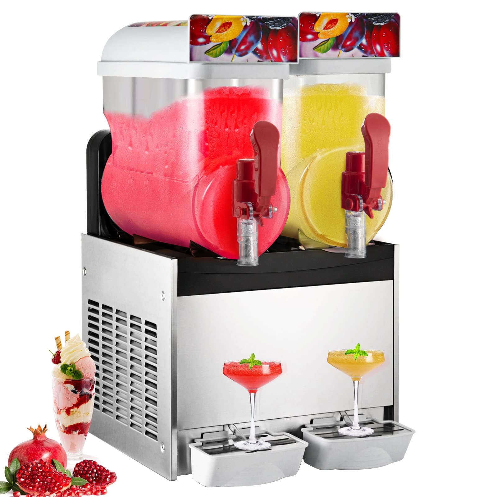 Máquina de granizado profesional con compresor Fast Cool: máquina para preparar granizados, margaritas, batidos y helados, tiempo de congelación 30 – 45 minutos (15 l x 2)