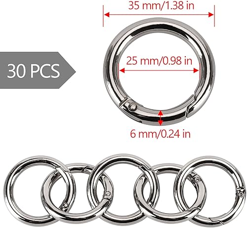 Miniatura 9 de 30 anillos de metal con resorte, mosquetón redondo de 1 pulgada, llaveros para llaveros con hebilla, manualidades, correas de perro, accesorios de
