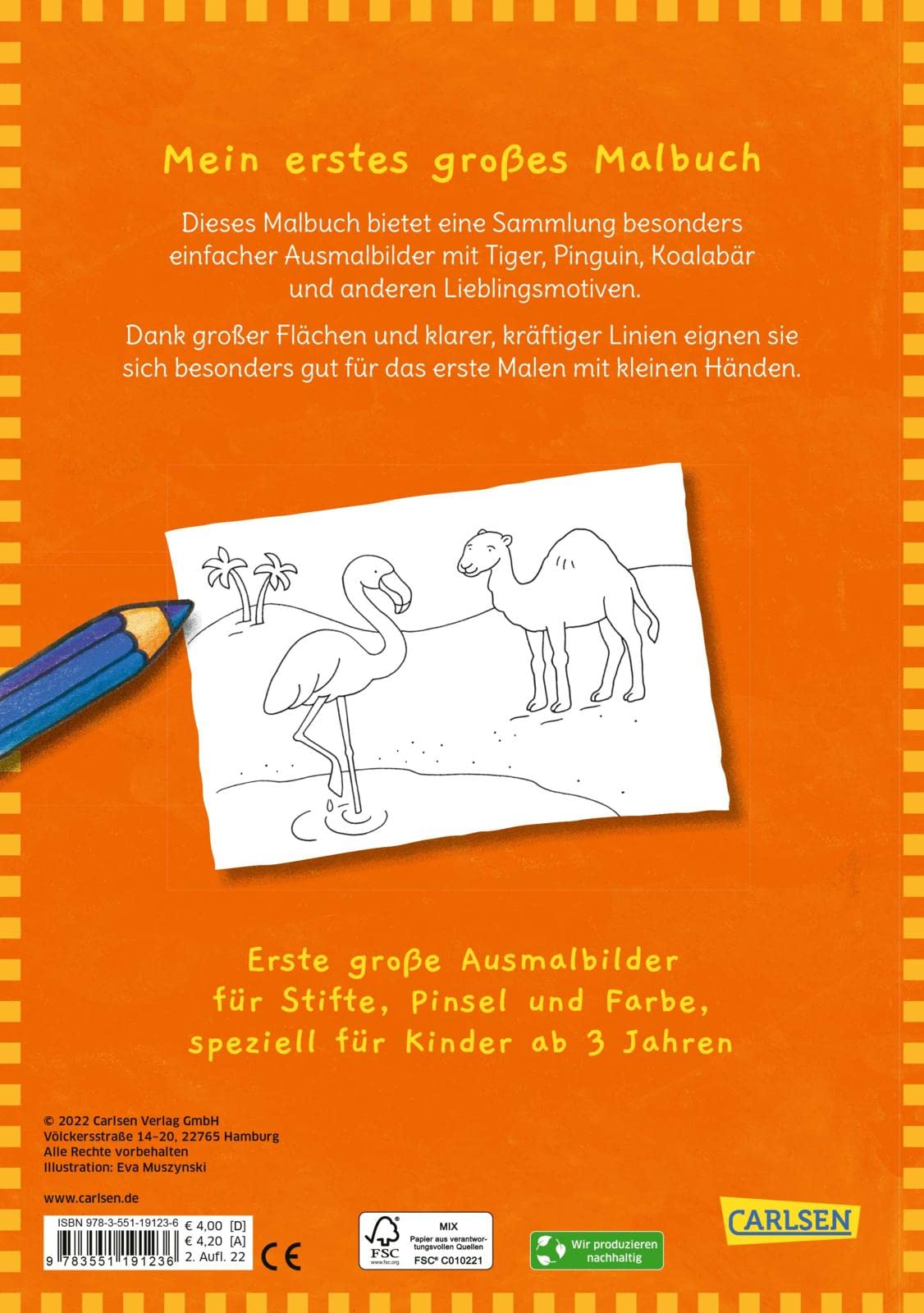 Ausmalbilder für Kita-Kinder: Mein erstes großes Malbuch: Wilde Tiere : Malen ab 3 Jahren: Fröhliche Motive - Klare Linien - Spiel und Spaß - ... Filzstifte Wachsmalstifte Wasserfarben