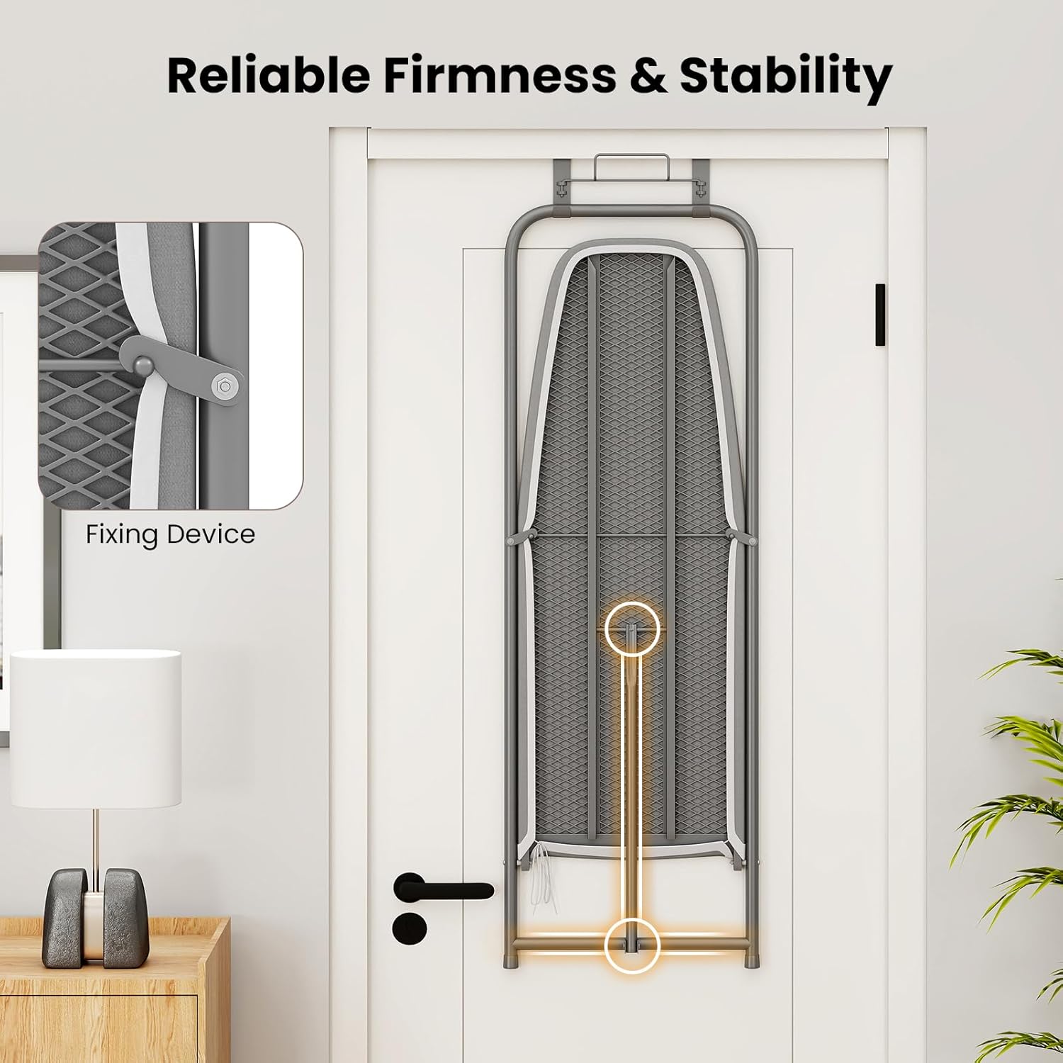 COSTWAY Over the Door Ironing Board, Space-Saving Metal Hanging Ironing Board with Iron Holder & Cotton Cover, Compact Fold Down Iron Stand for Home, Apartment, Laundry Room, Dorm, 42"L x 17"W x 50"H