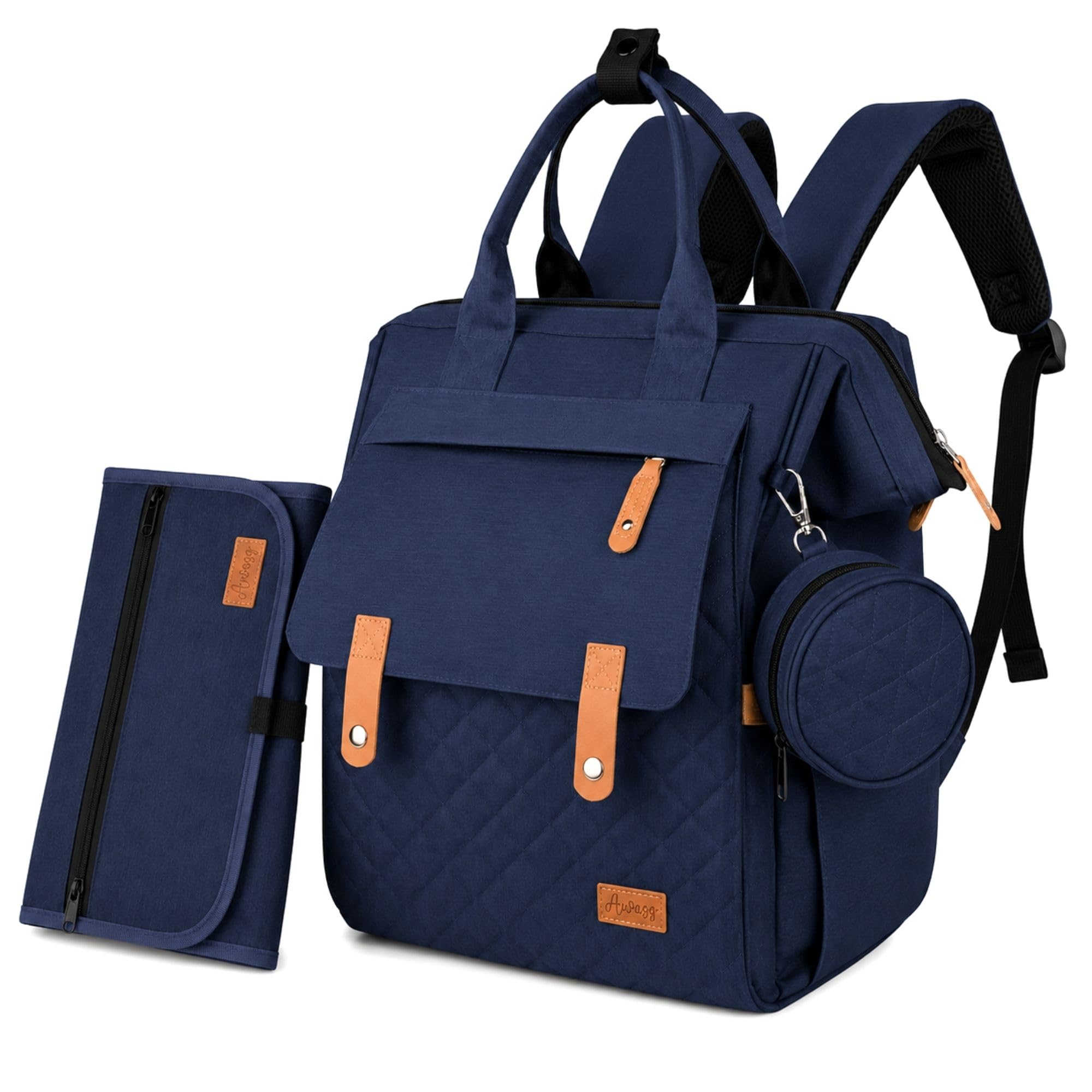 Wickelrucksack inkl. Wickelunterlage, Wickeltasche Groß mit Viel Stauraum, Baby Rucksack für Unterwegs, Navy