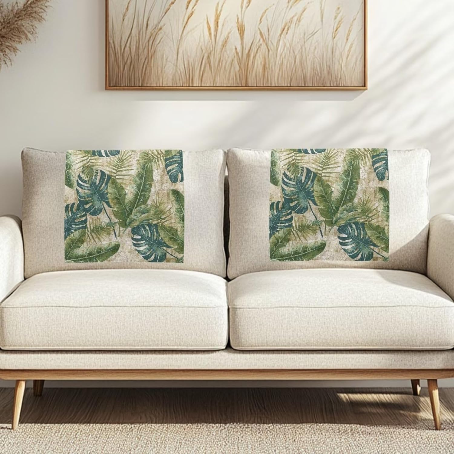 Palm Leaves Headrest Cover for Recliner 2 Pieces Dustproof Non Slip Recliner Cover Sofa Cover Washable Chair Cover for Furniture Home Decoration
