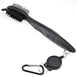 Mile High Life Microfiber Waffle Pattern Golf Towel | Club Groove Cleaner Brush | Foldable Divot Tool with Magnetic Ball Marker (Dark Gray Towel/Brush/Bone Divot)