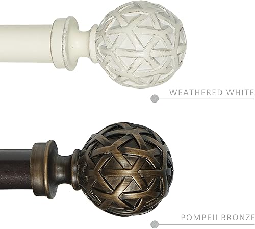 Miniatura 4 de eTeckram Barra de cortina de 1 pulgada con remates de bola geográfica (blanco desgastado, 84 a 120 pulgadas)