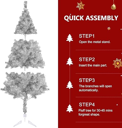 Miniatura 4 de Árbol de Navidad plateado de 5 pies para el hogar, oficina, decoración de fiesta, árbol de Navidad de oropel artificial para Navidad, decoración de