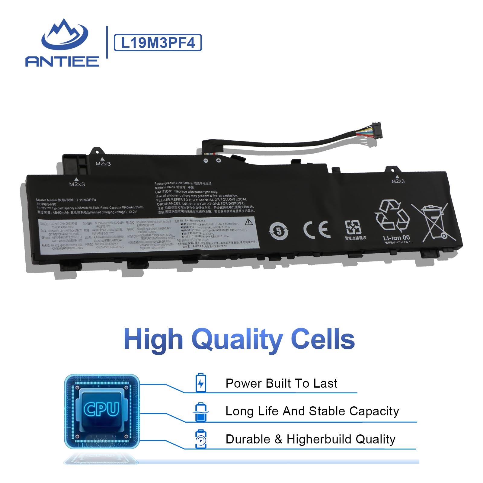 ANTIEE L19M3PF3 L19C3PF3 L19M3PF4 L19L3PF7 5B10W86936 SB10W86953 5B10W86943 5B10W86939 Laptop Batteria Compatibile con ideapad 5-14IIL053 81YH Série 5-14ARE05 81YM 11.52V 56.5Wh
