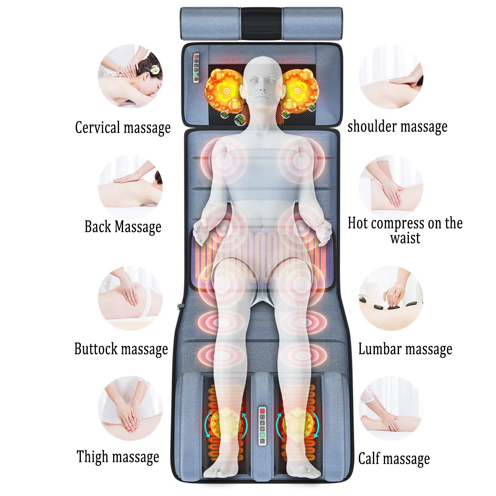 Almohadilla térmica, cojín masajeador de hombros y cuello, planta de las piernas, cintura y espalda, silla de masaje multifuncional de cuerpo completo, almohadilla térmica para masaje eléctrico d
