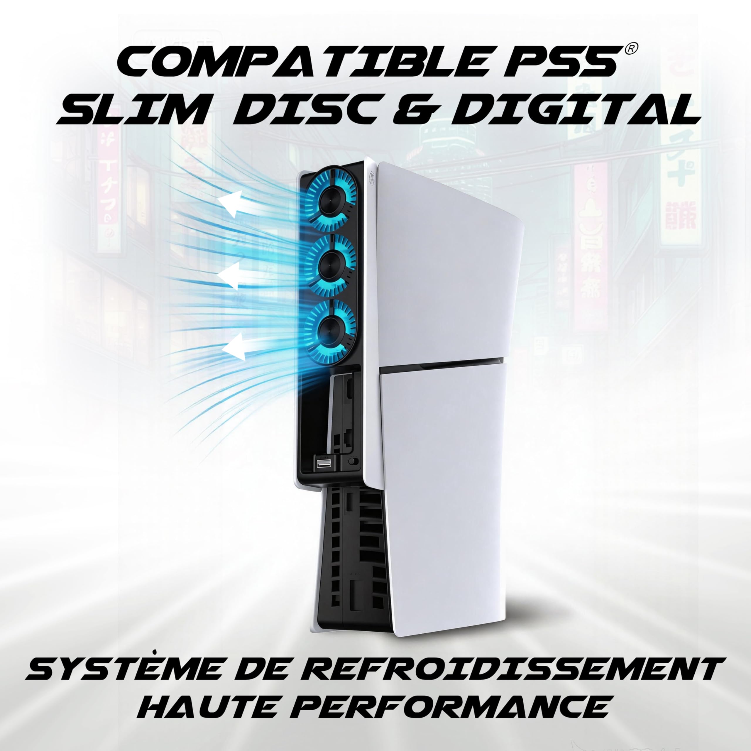 Akuma Cyber W02 - Ventola retroilluminata compatibile con PS5 Slim con 3 ventole e una porta USB 3.0 esterna, colore: Bianco