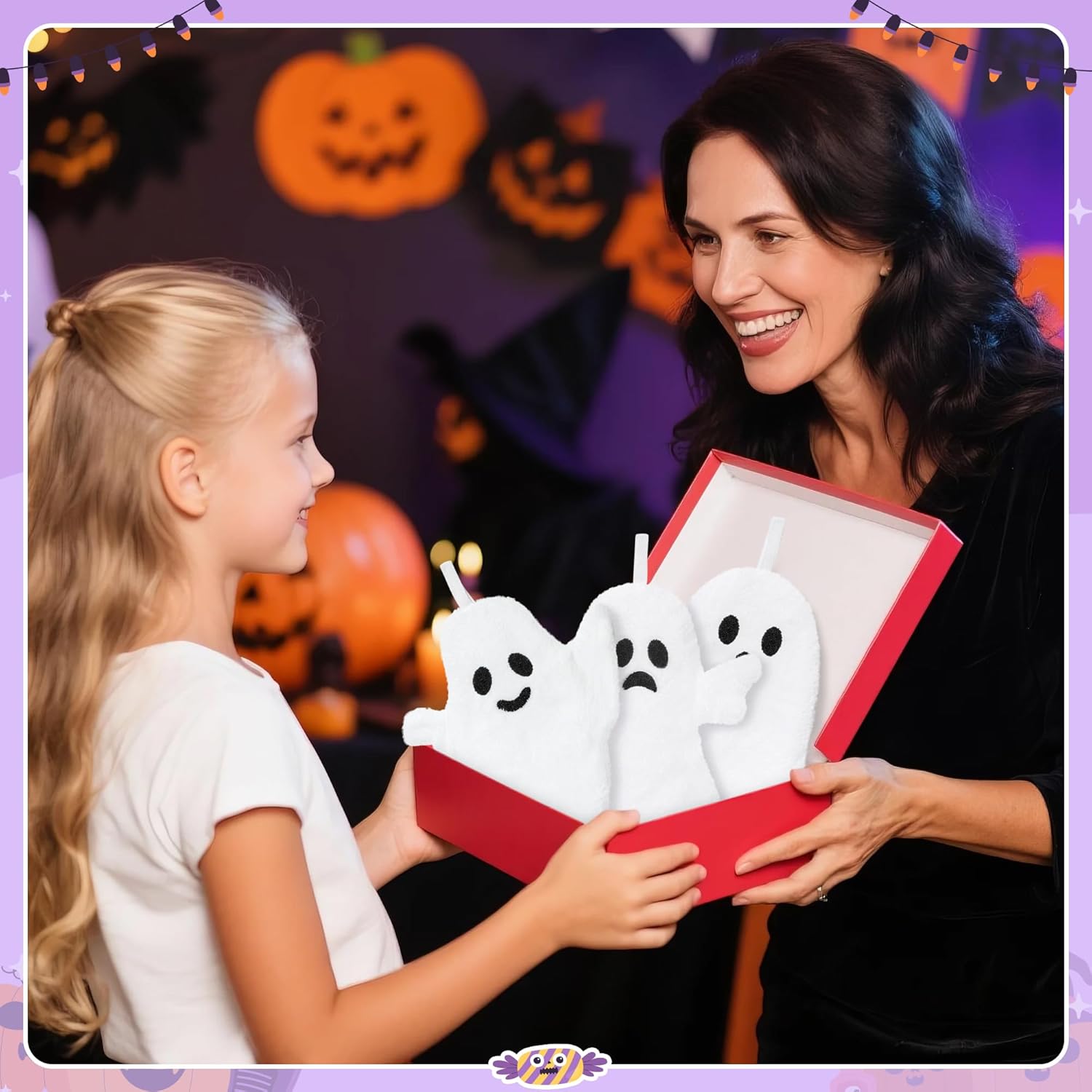 R HORSE ハロウィンハンドタオル - 3枚 ハロウィン ホワイト ゴースト バスルームタオル 吊り下げループ付き 吸収性 コー