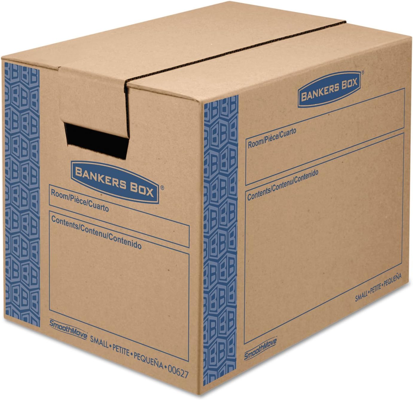 Bankers Box 0062701 SmoothMove Prime Small Moving Boxes, 16l x 12w x 12h, Kraft/Blue, 10/Carton