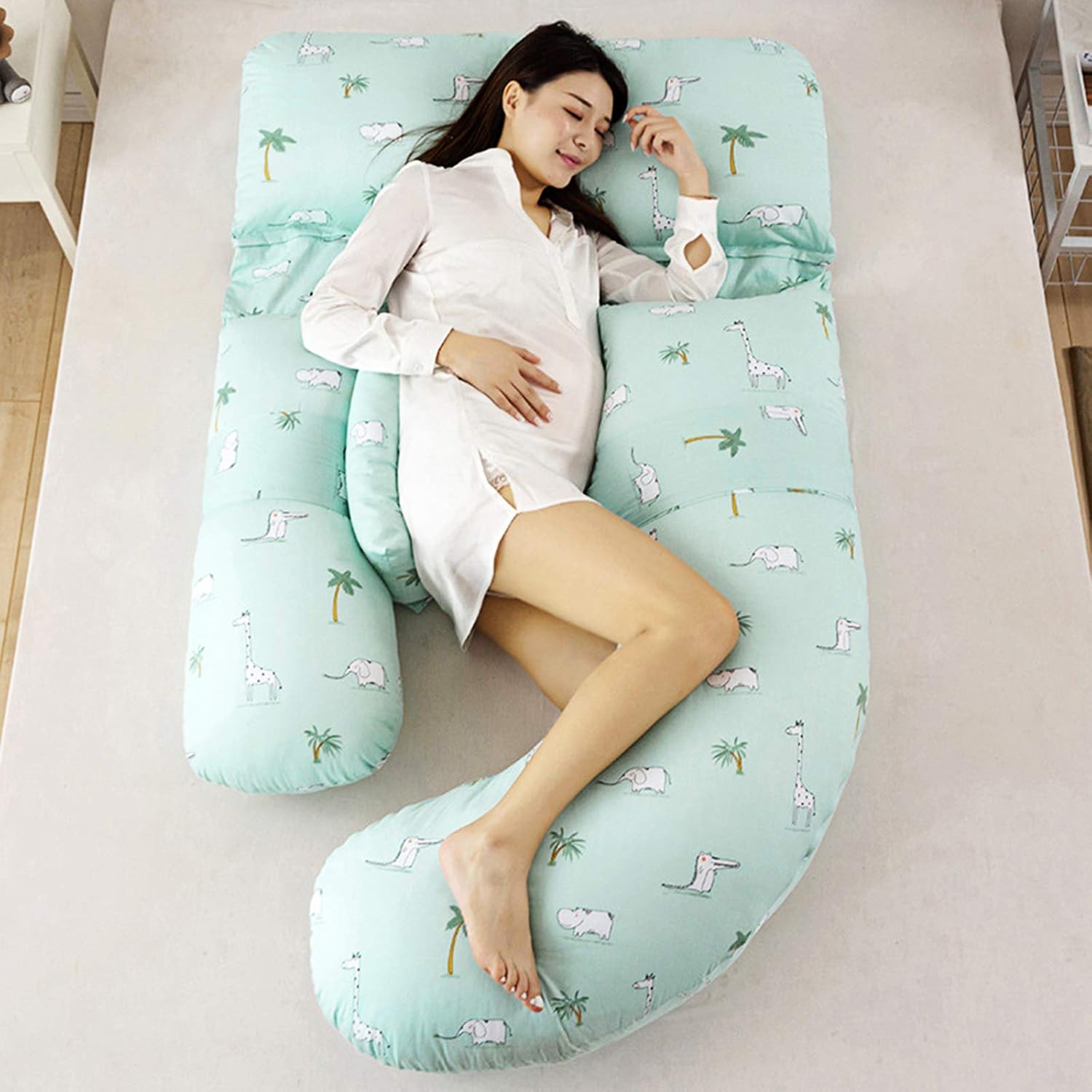 IOCCIOBB Full Body Adjustable Pregnancy Pillow, G Shaped Maternity Pillow, Belly Position Gentle Slope Support Pillow, Detachable Cotton Cover Nursing,4 (Color : 1)