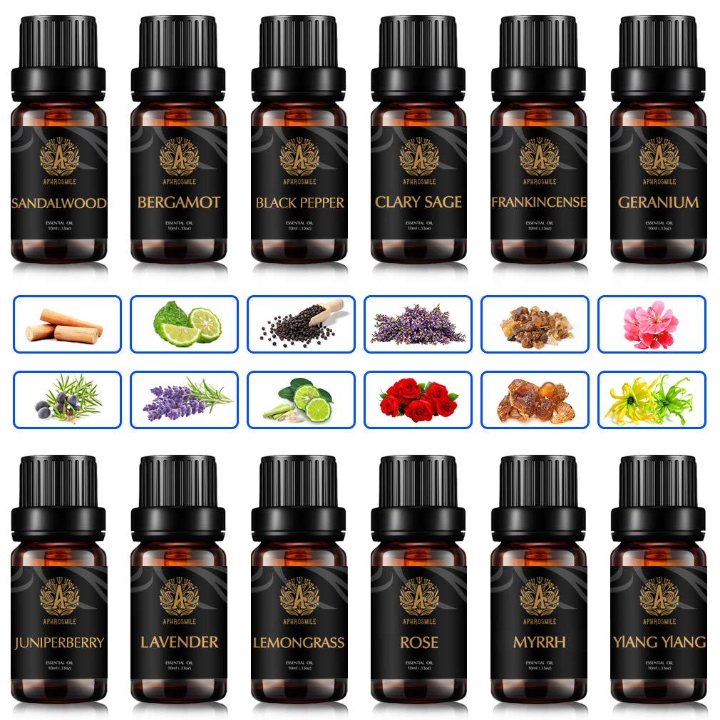Aromaterapia Lavanda aceite esencial para difusor, 100% pure mirra Aceites Esenciales Kit-bergamota,Negro pimienta,hierba de limón,Ylang Ylang aceite etc, 12x10mlaceite esencial Kit