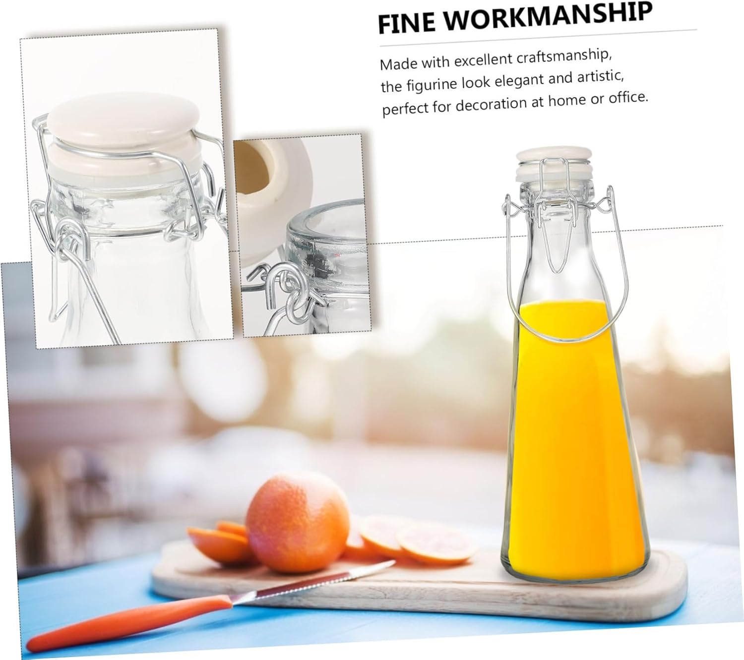 IMIKEYA Sealed Lock Handle Glass Beverage Bottle 2PCS Milk and Juice Container with Airtight Lids for Wine and Fermentation