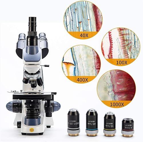Vista 36 de Swift Microscopio trinocular compuesto SW350T, aumento 40X-2500X, cabeza de Siedentopf, etapa mecánica de dos capas, con cámara Swiftcam de 5