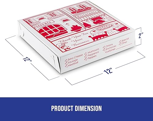 Miniatura 2 de MT Products Caja de pizza blanco-roja de 12 x 12 x 2 pulgadas, cajas de pizza extrafinas con diseño (paquete de 10) - Fabricado en los Estados Unidos
