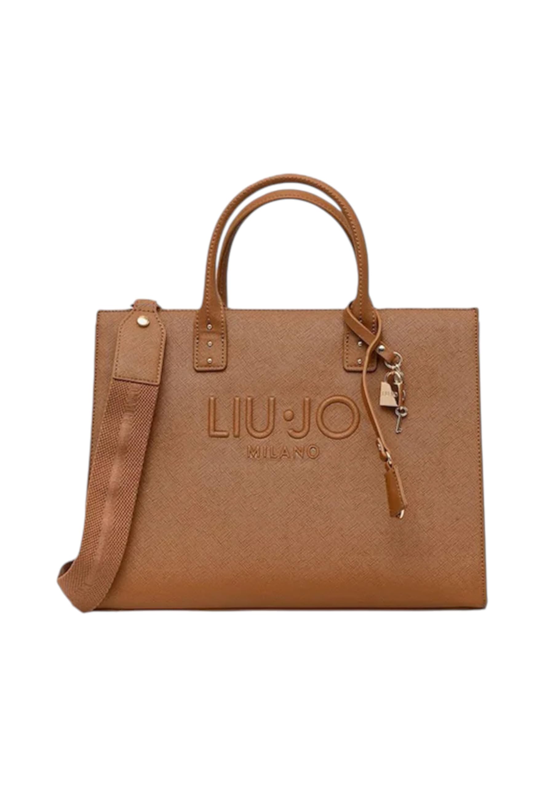 Liu Jo Bolso de mano Halona M con logotipo en relieve, piel sintética, Sequoia, 32 x 24 x 14 cm, correa extraíble